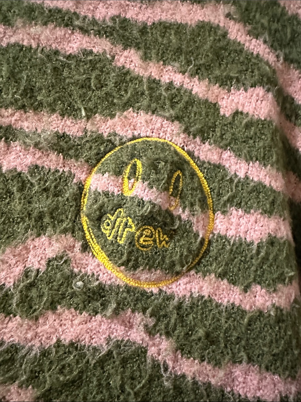 Olive Green and Pink Zebra Knit Sweater - Cozy Women’s Pullover - Picture 2 of 3